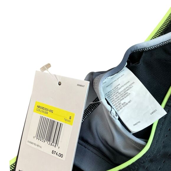 Nike Swim Tankini WMNS S Black Stripe Convertible Layered Mesh Workout Grey Bra - Picture 4 of 11